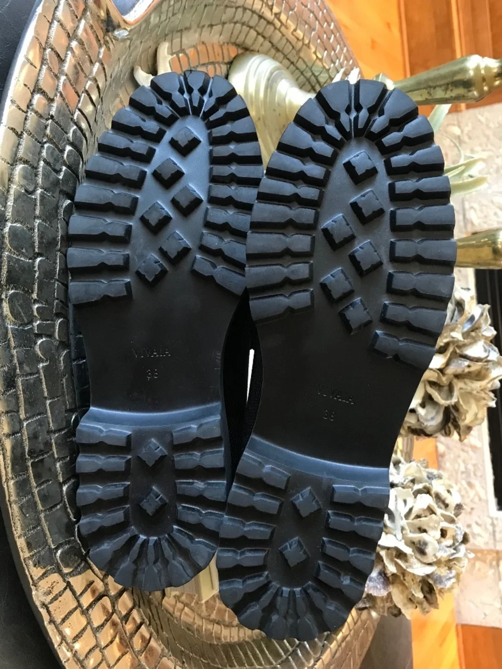 Vivaia Black Platform Loafer - Gold Accent